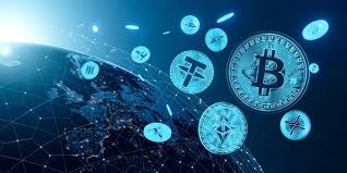 A digital illustration of various cryptocurrency symbols, including Bitcoin, Tether, and Ethereum, floating above a glowing representation of Earth. The image has a futuristic blue-toned design, symbolizing the global impact and digital nature of cryptocurrencies.